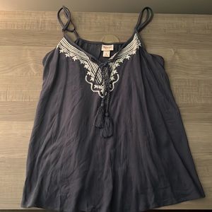 Blue and White Tank Tie Medium Embroidered Detail